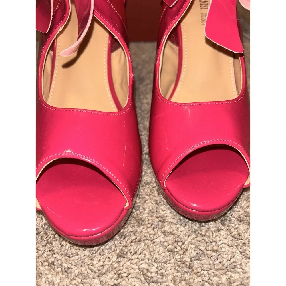 MAIERNISI JESSI Hot Pink Patent Bow Mesh Platform Heels Pumps Womens 9.5 EU 41